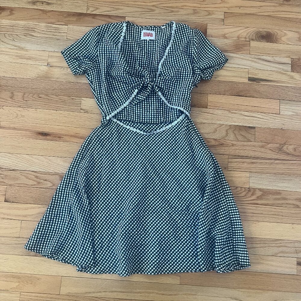 Solid & Striped Dress Black White Checked Daisies Cut Out - Medium